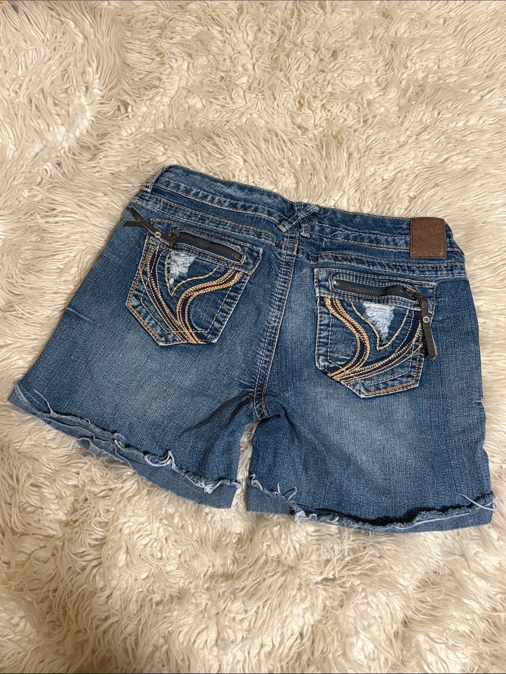 Y2K Denim Frayed Hem Women's Shorts - Blue